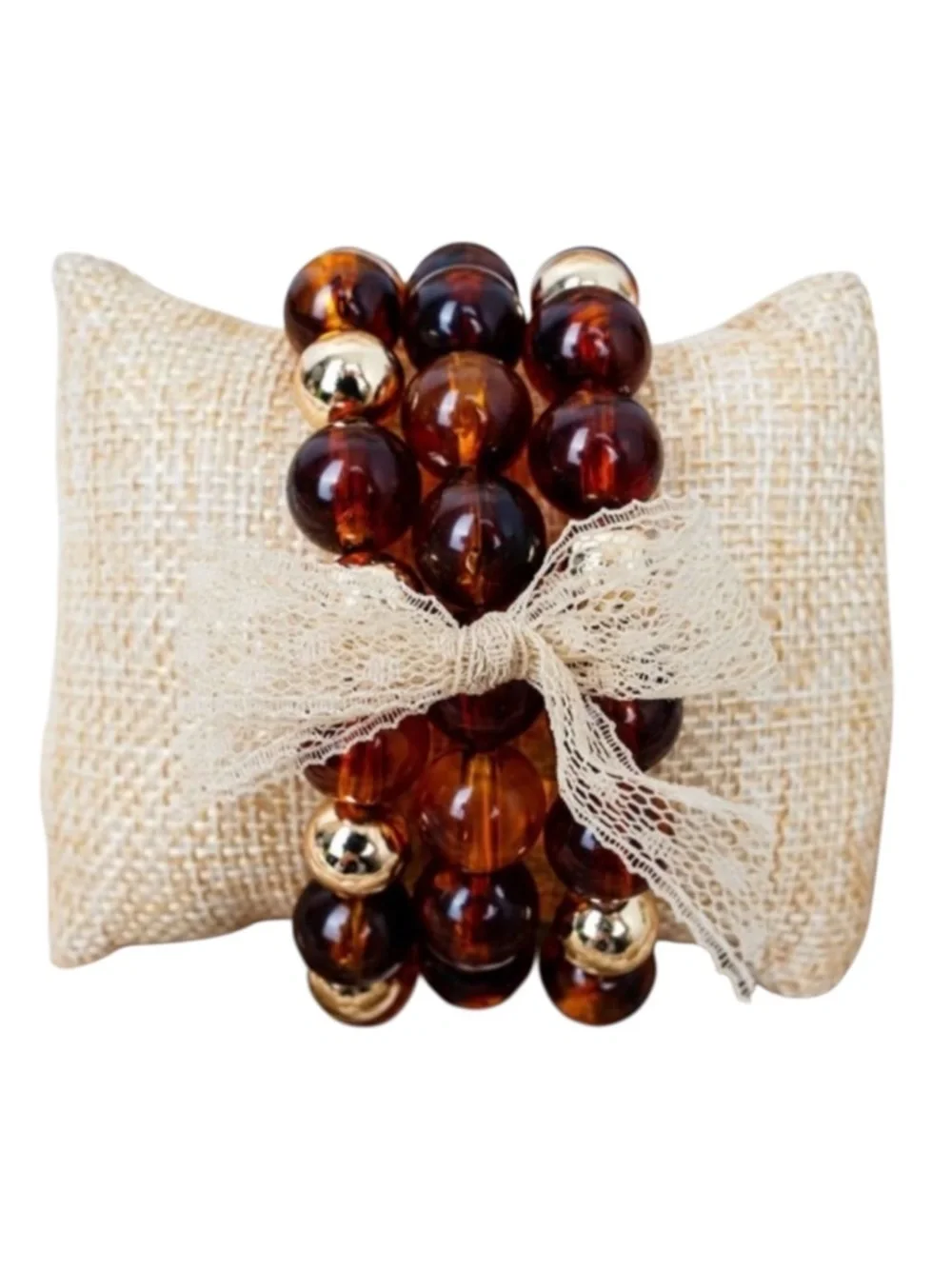 Polished Agenda Tortoiseshell & Gold Tone Beaded Stretch Bracelet Set (NWT)